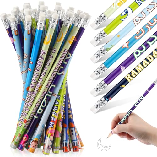 Crtiin 48 Pcs Ramadan Pencils Ramadan Mubarak Party Favors Novelty Toy Muslim Kids Gifts Bright School Party Supplies for Kids Students Classroom Learning Activities (Ramadan Style) - style: Ramadan Style