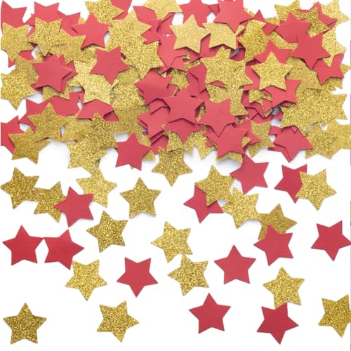 MOWO Gold and Red Star Confetti Table Decoration for Birthday Graduation New Year's Retirement Bachelor Theme Party,1.2 inch in Diameter,200 Counts - color: Gold,red