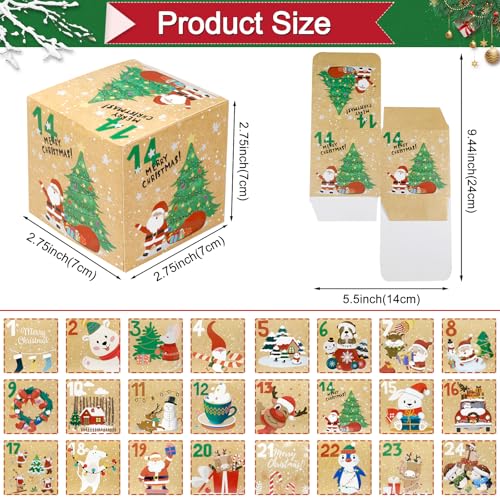 ONESING 24 Pcs DIY Christmas Advent Calendar Boxes for 2024, 24 Days Countdown Calendar Gift for Adults and Kids Christmas Cardboard Number Boxes Make & Fill Your Own Advent Calendar Boxes, Lovely Xmas Kraft Papper Box - color: Style-E