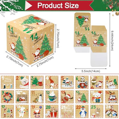 ONESING 24 Pcs DIY Christmas Advent Calendar Boxes for 2024, 24 Days Countdown Calendar Gift for Adults and Kids Christmas Cardboard Number Boxes Make & Fill Your Own Advent Calendar Boxes, Lovely Xmas Kraft Papper Box - color: Style-E