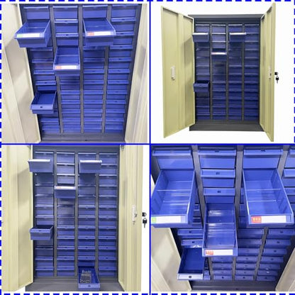 48 Drawer Parts Cabinet with Doors Storage Garage Organizer Steel ABS Material for Parts Storage Drawer Size 8.4 * 4.5 * 2.6 Inch