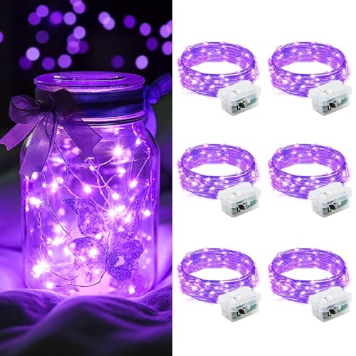 AIKEI 6 Pack LED Fairy Lights Battery Operated, Fairy String Lights 3 Modes Waterproof 7 Feet 20 Led Firefly Starry Lamps for Wedding Party Bedroom Garden Halloween Christmas Decoration Purple - color: Purple, size: 6 Pack