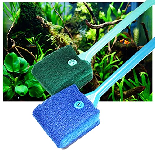 Aquarium Brush Double Sided Sponge Scrubber for Glass Fish Tanks Anti Slip Handle 16in Long Easy to Use Aquarium Brush Long with Handle, Green