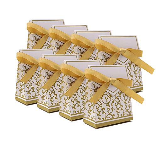 KUPOO 50PCS Candy Boxes,Gold Ribbon Wedding Favor Boxes Candy Bag Cake Box for Wedding Party Decoration Easter (gold) - color: gold