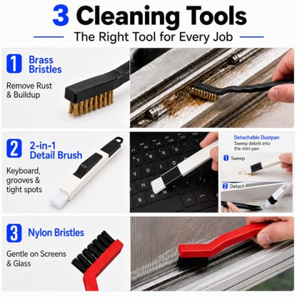 Window Track Cleaner, 14 PCS Crevice Cleaning Brush Kit | For Window Groove, Blinds, Vents, Baseboard, Grout and Shower Door Track Cleaning
