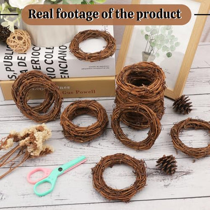 60 Pcs 3.15 Inch Natural Grapevine Wreath Set, Natural Rattan Wreath,Hand-Woven 3.15 Inch Vine Branch Wreaths, Perfect for DIY Crafts, Christmas Decorations, and Wedding Supplies - size: 60 Pcs 3.15 Inch