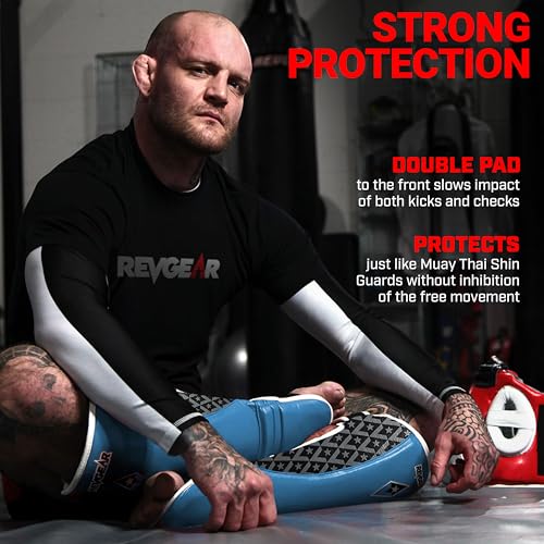 Revgear Superlite Light Weight Leather Shin Guards | for Martial Arts/MMA - color: Blue, size: Small