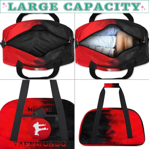Personalized Martial Art Bag Duffel Bag for Girls, Custom Taekwondo Karate Bag Overnight Bags for Travel Weekender Practice Red Taekwondo - color: Option 10