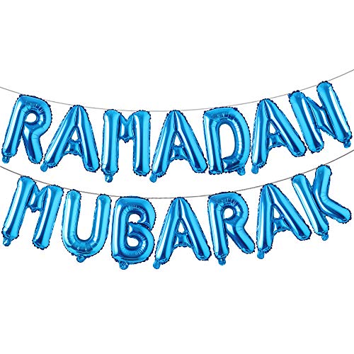 16in Rose Gold Eid MUBARAK Foil Balloons Party Decoration Supplies - Ramadan Decoration Gold Balloons For Muslim EID Ballon (RAMADAN Blue) - color: Ramadan Blue