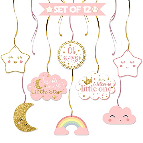 LINGTEER Twinkle Twinkle Little Star Swirls Streamers - Cheers to Baby Shower Birthday Party Hanging Decorations - Girl. - color: Pink