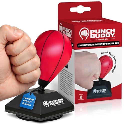 Desktop Punching Bag – Desk Fidget Toy for Stress Relief & Focus – Mini Suction Cup Punch Ball with Patented Griply™ Technology – Office Stress Reliever for Adults, Teens & Coworkers - color: Red