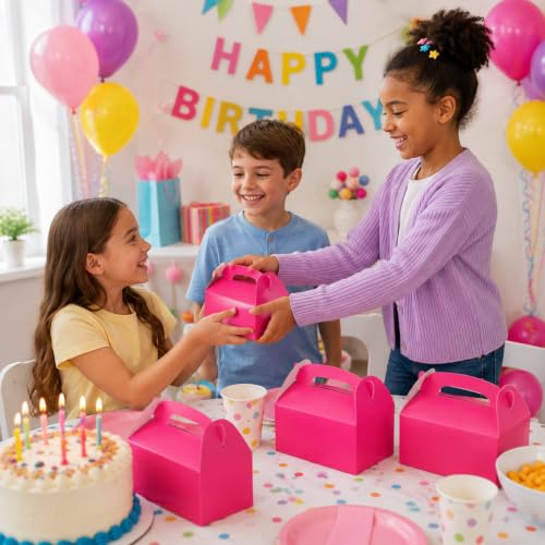 The Dreidel Company 25-Count Pink Gable Treat Boxes, Party Favors, 6.25" x 3.5" x 3.5" Inch Box, 25-Pack (Pink) - color: Pink