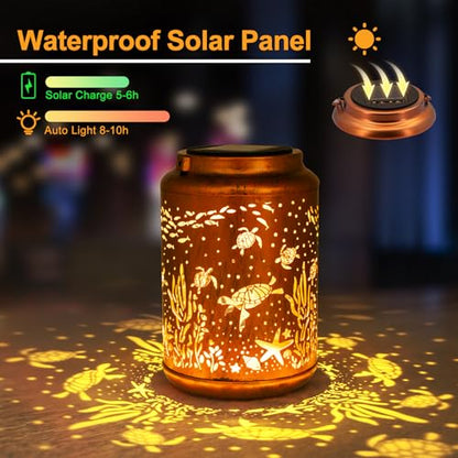 YISITEONE Sea Turtle Outdoor Solar Lanterns, Garden Waterproof Metal Hanging Decor Lights for Patio Yard Pathway Lawn Front Porch, Birthday Gardening Gifts for Women Mom Grandma - style: Sea Turtle