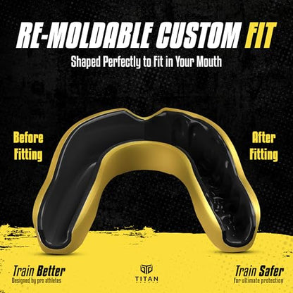 Mouth Guard Boxing, Dual-Layer Boil & Bite Mouthguard, Adult | Premium Dual-Layer | Case Included | Adult & Youth Custom-Fit Mouthpiece | Football, MMA, Hockey, Lacrosse, BJJ, Basketball - color: Solid Gold, size: Adult Age 11+