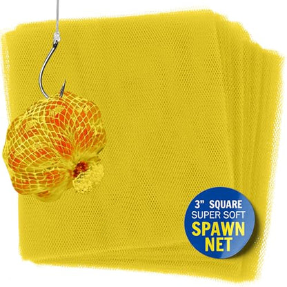 Atlas Mike's Super Soft Spawn Net - Premium Fishing Bait Holder for Salmon Eggs, Liver, Cut Bait, Roe Sacks - Durable Nylon Mesh, Easy-Tie Design, USA-Made Quality - 3" Squares - Yellow