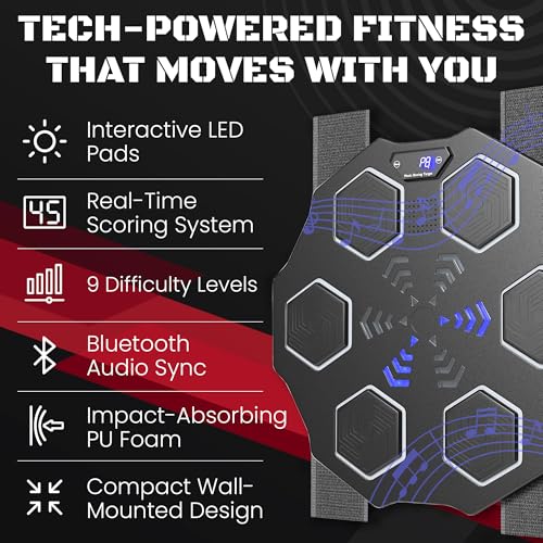 Punching Music Boxing Machine for Adults - Wall Music Punching Machine Adult w/Bluetooth, 9 Speed Level, Light up Boxing Target, Gloves - Music Boxing Machine Workout Pad for Home