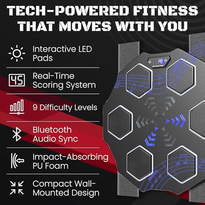 Punching Music Boxing Machine for Adults - Wall Music Punching Machine Adult w/Bluetooth, 9 Speed Level, Light up Boxing Target, Gloves - Music Boxing Machine Workout Pad for Home