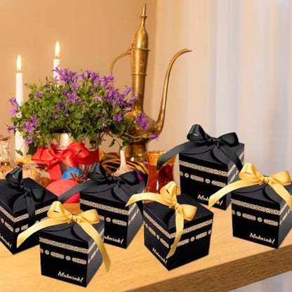 20pcs Black Gold Eid Moon Festival Candy Boxes Gift Packaging Eid Mubarak Gift Boxes for Muslim Party Decoration