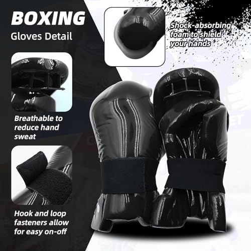 Martial Arts Karate Protective Sparring Gear Package Deal/Gift Adjustable Adult & Youth Headgear, Gloves & Kicks for MMA, Taekwondo, Boxing Training - color: Black, size: Small