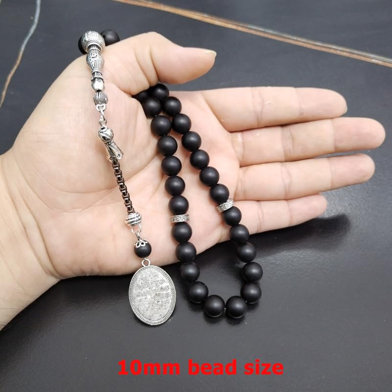 ALBASHAN Tasbih Black agate Onxy prayer beads bracelets Gift Eid misbaha arabic pendant turkish fashion accessories muslim Jewelry 10mm - size: 12mm × 45beads