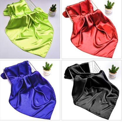 Syhood 4 Pcs 35 Inch Head Satin Large Bandana Satin Scarves Head Scarf for Women's Hair Square Scarf - color: Fluorescent Green, Red, Black, Royal Blue