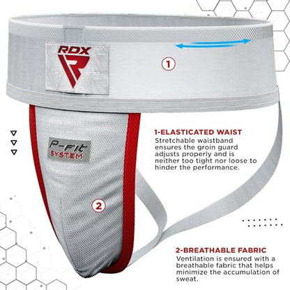 RDX Groin Protector Cup Men, Boxing Kickboxing MMA Muay Thai Sparring Groin Guard, Ventilated Adjustable,Karate Fighting Training, Underwear Jiu Jitsu BJJ Protection, Boys Youth - color: White, size: Small