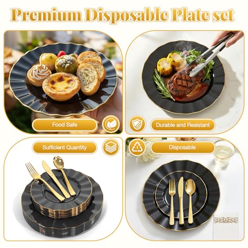 Glowserve 175 Piece Disposable Plastic Plates Dinnerware Set for 25 Guests - color: Black