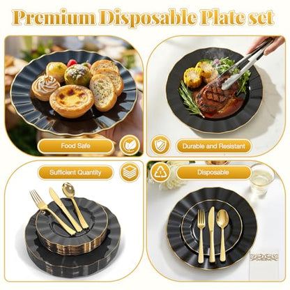 Glowserve 175 Piece Disposable Plastic Plates Dinnerware Set for 25 Guests - color: Black