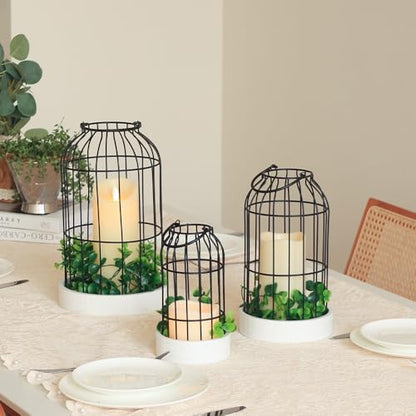 Rustic Farmhouse Lantern Decor Set of 3 Lanterns Decorative Indoor and Outdoor, Fireplace Mantle or Kitchen Dining Table - Modern Upscale Beauty for Home