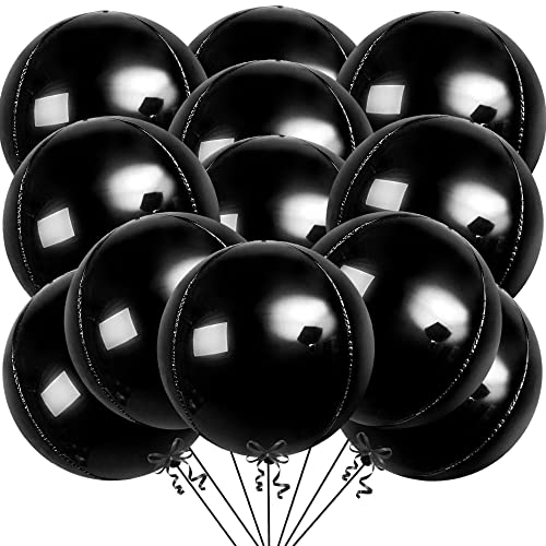 KatchOn, Huge Black Balloons - 22 Inch, Pack of 12 | Round 4D Black Foil Balloons for Black Birthday Decorations, Prom Decorations 2026 | Graduation Decorations 2026, Bachelorette, Baby Shower - color: Black