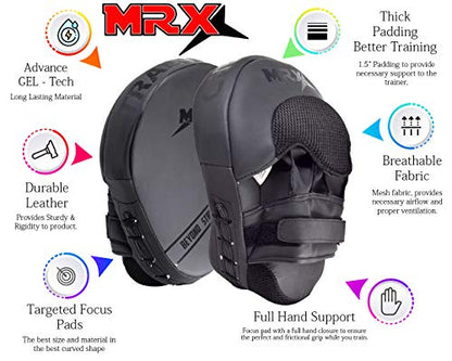 MRX Gel Tech Boxing Hook & Jab Pads MMA Focus Punching Mitts Training Thai Kick Strike Shield Curved Black/White - color: Black
