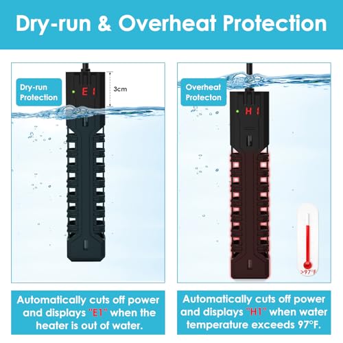 200W Aquarium Heater, Adjustable Fish Tank Heater, with Digital Display, Overheat Protection & Dry Run Protection, for 20-40 Gallon Water - size: For 20-40 Gal