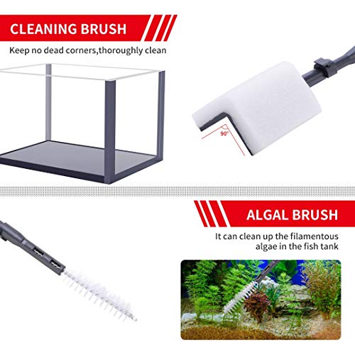 Deioxhy 6-in-1 Aquarium Fish Tank Cleaning Tools Kit Algae Clean Sets with Adjustable Long Handle Fish Tank Brush Cleaner - size: 1 Count (Pack of 1)