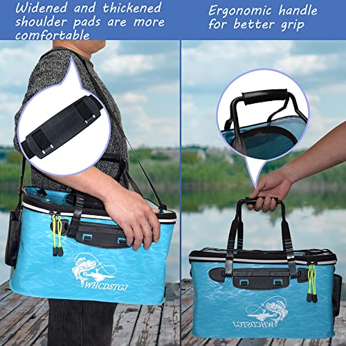 Transparent Top Cover Fishing Bucket, Foldable Fish Bait Bucket, Multifunctional Minnow Bucket, Live Fish Container, Fish Protection Bucket, Outdoor Camping Fishing Bag. (Blue, 6 Gallon) - color: Blue, size: 6 Gallon
