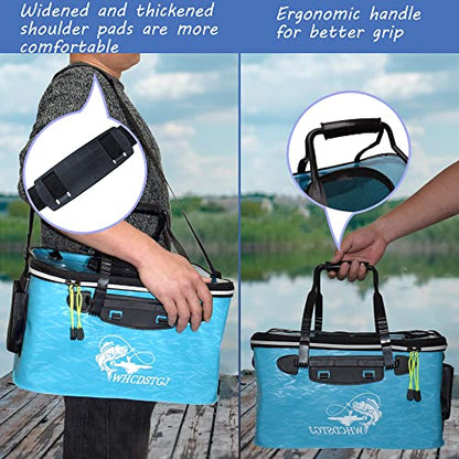 Transparent Top Cover Fishing Bucket, Foldable Fish Bait Bucket, Multifunctional Minnow Bucket, Live Fish Container, Fish Protection Bucket, Outdoor Camping Fishing Bag. (Blue, 6 Gallon) - color: Blue, size: 6 Gallon