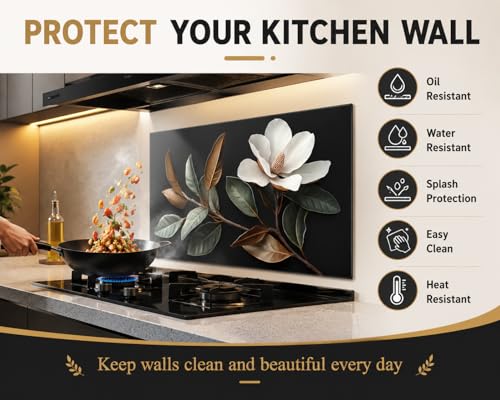 Evgosm Tempered Glass Backsplash for Kitchen, Flowers Stove Splashback, Glass Backsplash, Used for Kitchen Wall Protection and Decoration, Easy to Install and Clean. (30x18'') - size: 30"L x 18"W