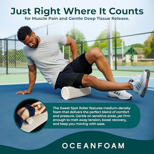 Oceanfoam Sweet Spot Medium Exercise Foam Roller 14"x5.5" – Medium Density Travel Foam Roller for Physical Therapy, Deep Tissue Massage, Yoga, Pilates, Classic Exclusive Wave Texture (Natural) - color: Natural