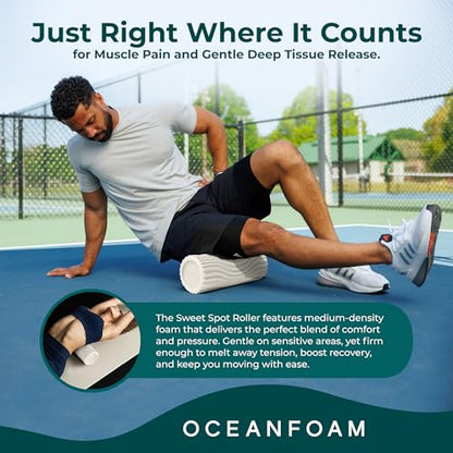 Oceanfoam Sweet Spot Medium Exercise Foam Roller 14"x5.5" – Medium Density Travel Foam Roller for Physical Therapy, Deep Tissue Massage, Yoga, Pilates, Classic Exclusive Wave Texture (Natural) - color: Natural