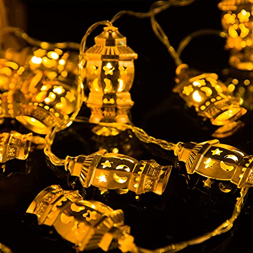 Ramadan Eid String Light - 9.8ft 20LEDs Eid Moon-star Pattern Metal Kerosene Mubarak Islam Decorative Indoor Lantern Lights with 2 Flash Modes for Muslim Islamic Home Garden Patio Decor Supplies - style: Metal Kerosene Lamp