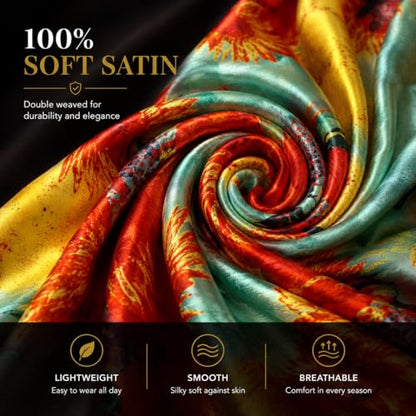 LONDON Women’s Satin Silky Scarf Gift Box Large Lightweight Silky Smooth Shawl Wrap for Hair, Head, Neck or Hijab - color: Sunflowers - Box