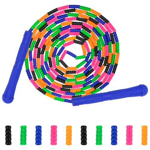 Coolrunner 16 FT Long Jump Rope(1 PACK), Double Dutch Jump Ropes, Soft Beaded Skipping for Kids Adults, Plastic Segmented Long Enough for 4-5 Jumpers - color: Blue
