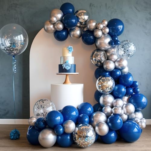 Blue Silver Balloons for Boys Baby Shower Gender Reveal Mens Birthday Party - color: Blue Silver, size: 50 Pcs