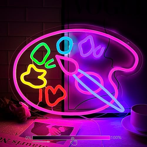 Paint Palette Neon Sign For Wall Decor Studio Room Led Lights, Pink Draw Decor Neon Signs Aesthetic Operated Light For Door Decorations, Drawing Room Accessories Neon Sign - color: paint