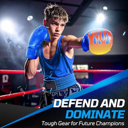 Flexzion Boxing Gloves for Kids 4oz – Training Punching Bag Mitts, Kid Boxing Gloves with Faux Leather & Wrap-Around Wrist Protection for Boys & Girls Ages 3-8 Years - color: Blue Blaze