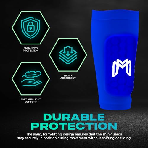 MediCaptain Mini Shin Guards Soccer – Built in Shin Pad Sleeves for Mens, Women, Teens - Small Shin Guards - Lightweight, Breathable Shin Defender Leg Protection - color: Blue, size: Maxi (5.5 x 2.8 in)