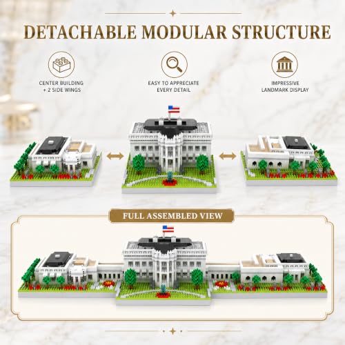 White House Micro Building Block Set 3000 Pcs Washington DC Architecture Model Kit for Adults & Teens US Historic Landmark Home Office Desk Decor Display Souvenir Gift - style: White House