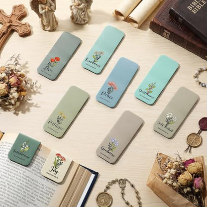 Tisancy 9 Pcs Christian Magnetic Bookmarks Bulk Inspirational Gifts Leather Bookmarks Handmade Bible Motivational Gifts for Vbs Sunday School Book Club(Green Brown) - color: Green Brown