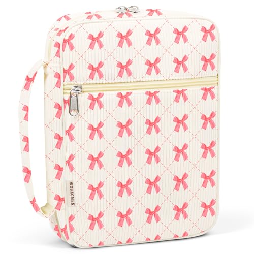 WOBAGMEN Bible Cover Case for Women,Cordoury Bible Cover with Handle,Bow Bible Book Cover,Carrying Case Bible Protective Christian Gift(zhengqi Bow, M) - color: Zhengqi Bow, size: M