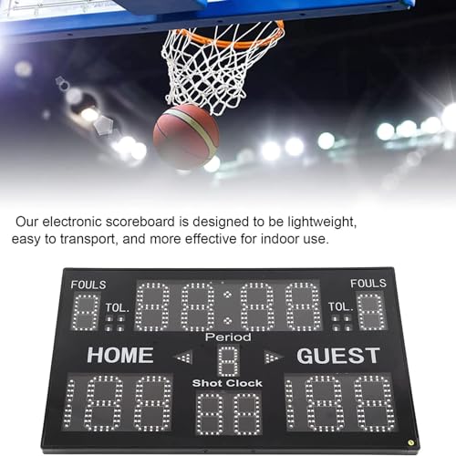 Basketball Game Scoreboard, 15-digit Electronic Scoreboard, LED Digital Tabletop Scoreboard Timer, Suitable for Multi-sport Indoor,Black
