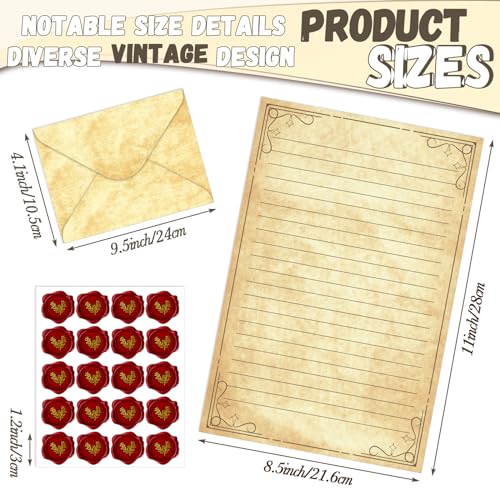TaoBary 160 Pcs Stationery Paper Set 50 Double Sided Stationery Papers with 50 Matching Envelopes and 60 Round Dot Sticker, 10 Design(Vintage,5.5 x 8.25 Inch) - size: 5.5 x 8.25 Inch, style: Vintage
